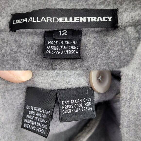 Linda Allard Ellen Tracy Blazer Wool Angora Military Band 3 Button Gray Sz 12 - Picture 4 of 11